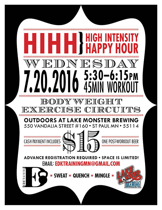High Intensity Happy Hour – Workout + Beer @ Lake Monster Brewing!