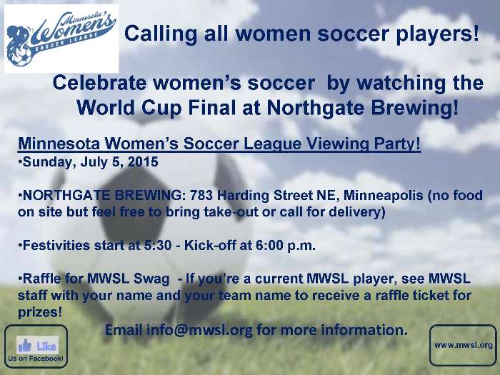 Minnesota Women’s Soccer League – FIFA World Cup Final Viewing Party